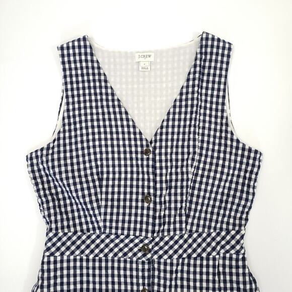 J.Crew Navy & White V-Neck Button-Front Dress in Gingham Plaid Size 10 - Picture 4 of 6